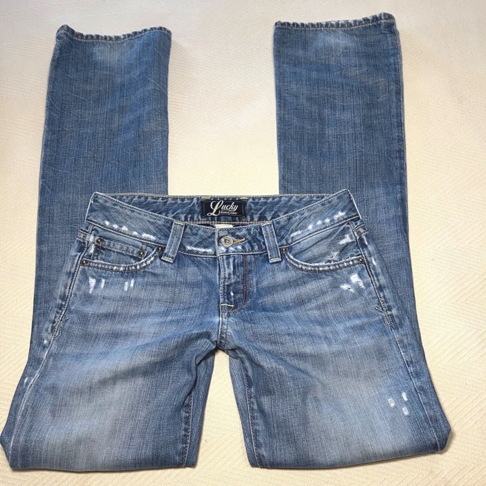 Lucky Brand Vintage Low Rise Bootcut Jeans Blue Distressed Y2K Size 0/28 Reg